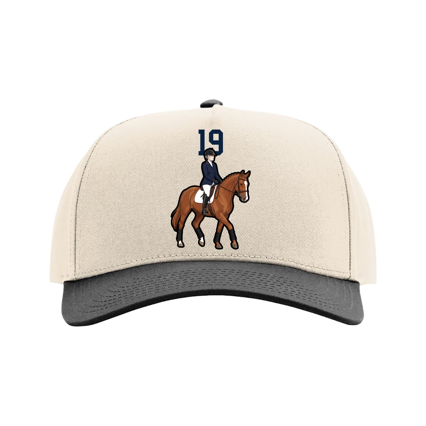 Full Fabric Five-Panel Champ Cap — Number Top in Cream/Black