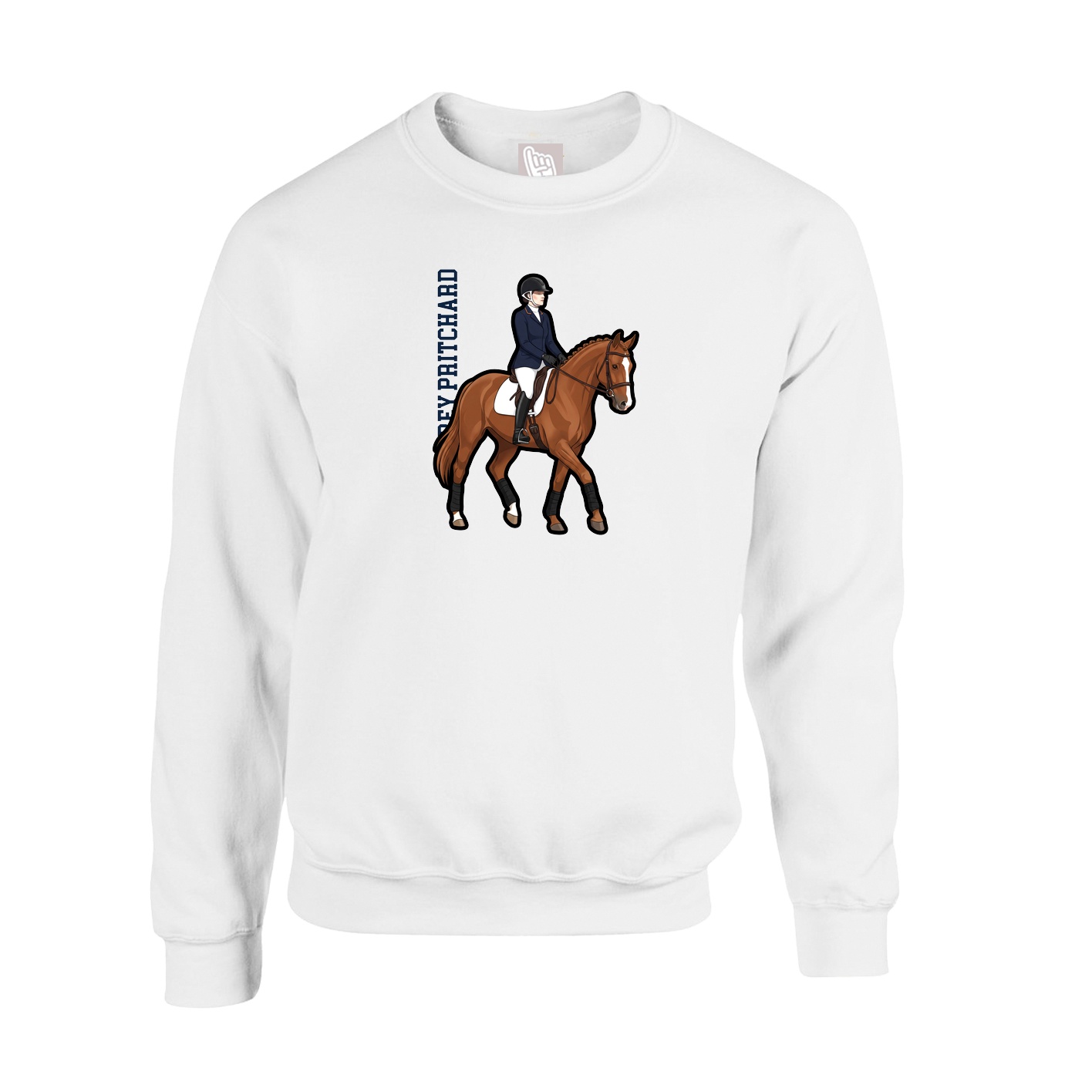 Fleece Crew — Name Vertical in White