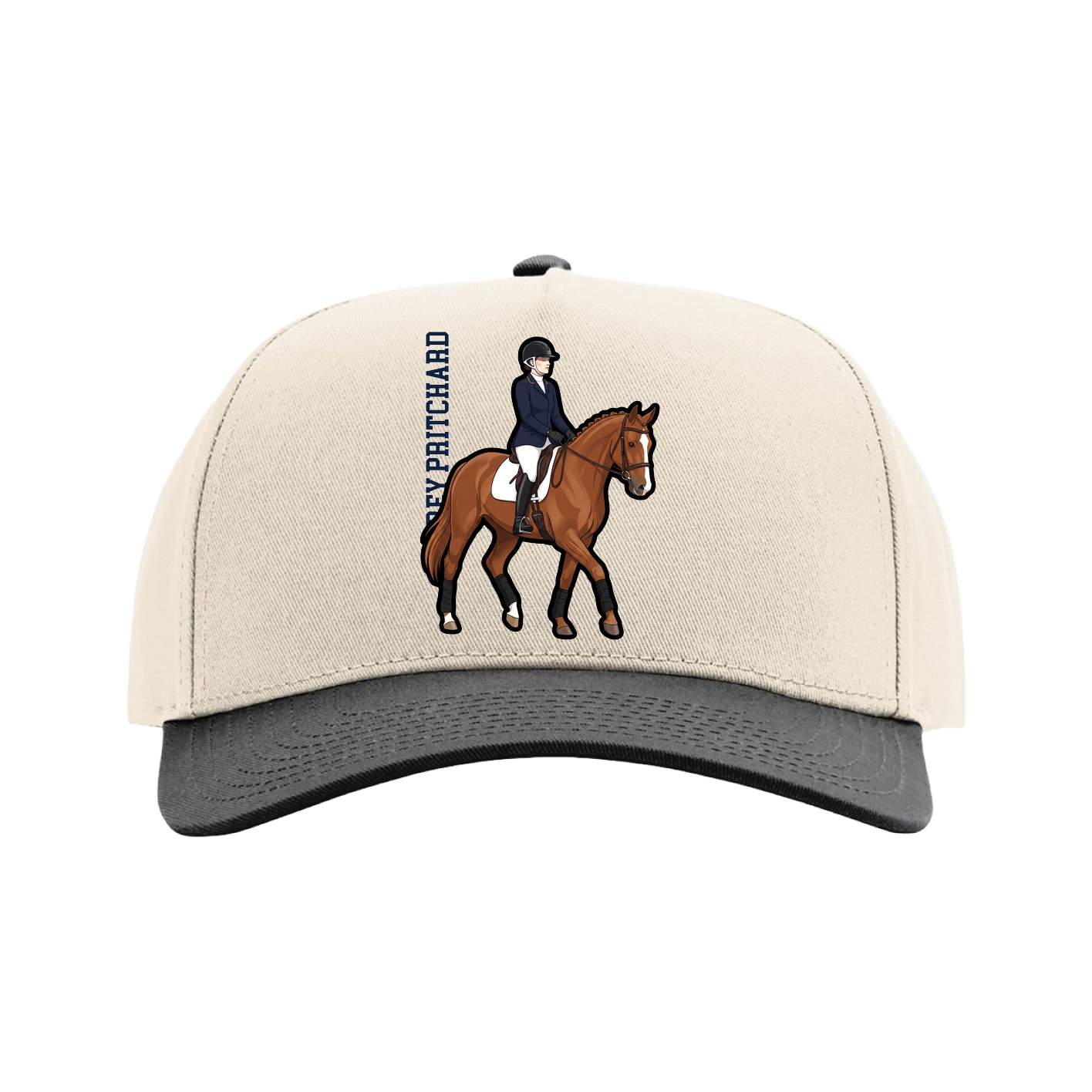 Full Fabric Five-Panel Champ Cap — Name Vertical in Cream/Black