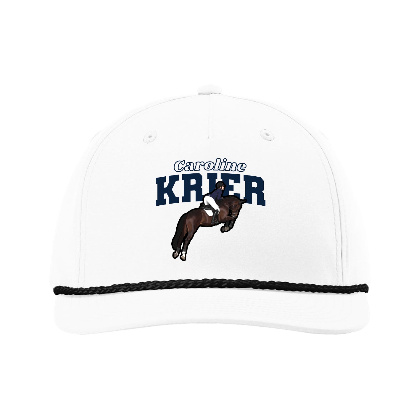 Five-Panel Classic Rope Cap — Name Arch in White