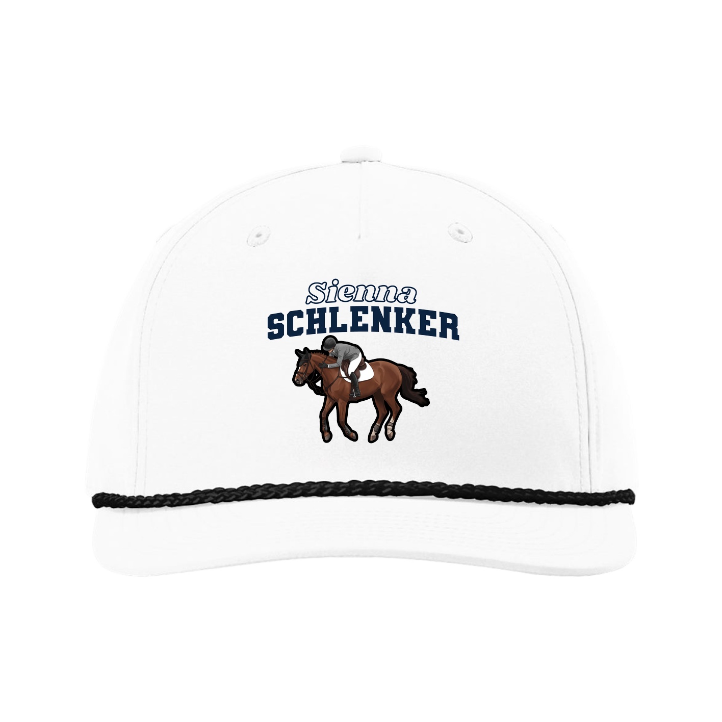 Five-Panel Classic Rope Cap — Name Arch in White