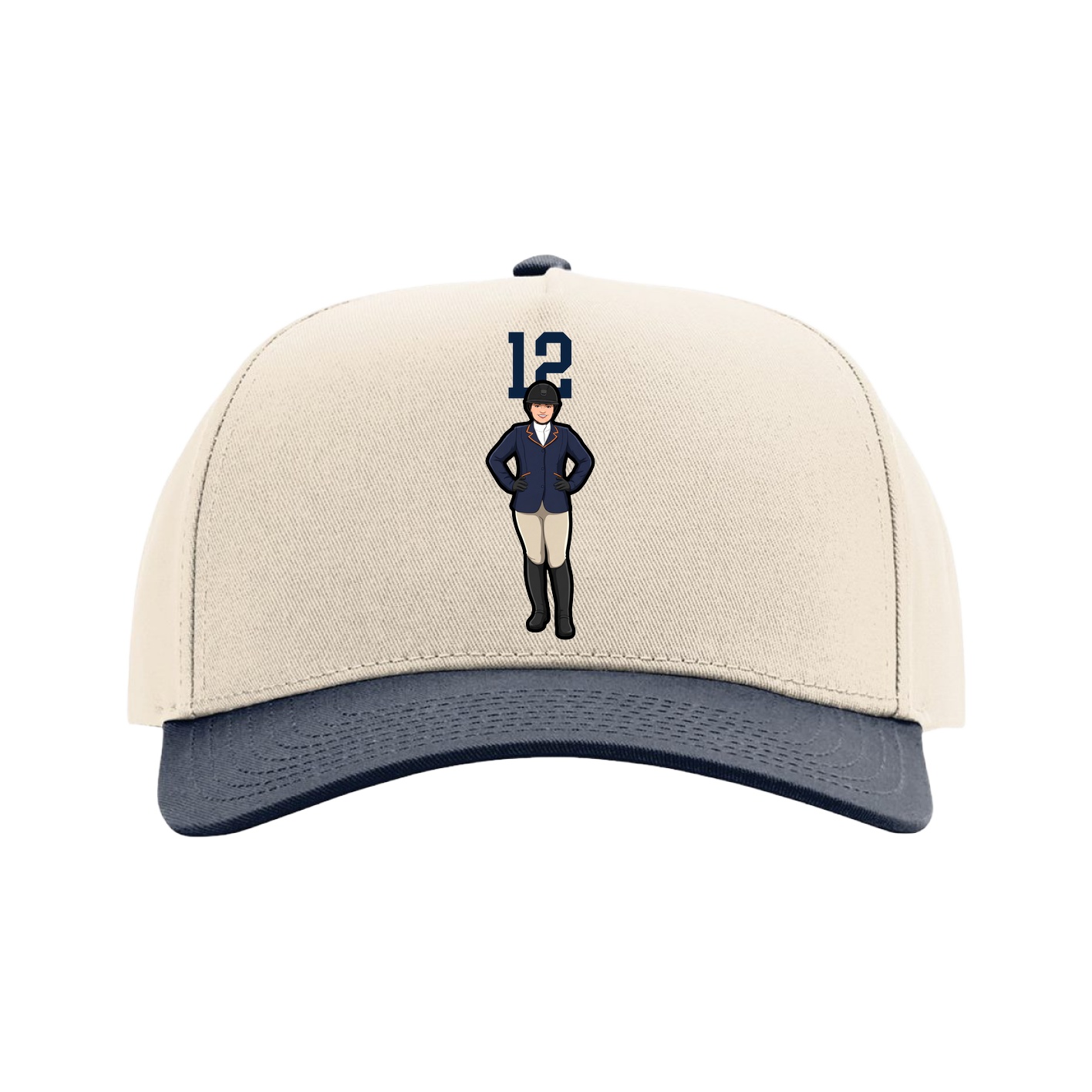 Full Fabric Five-Panel Champ Cap — Number Top in Cream/Navy