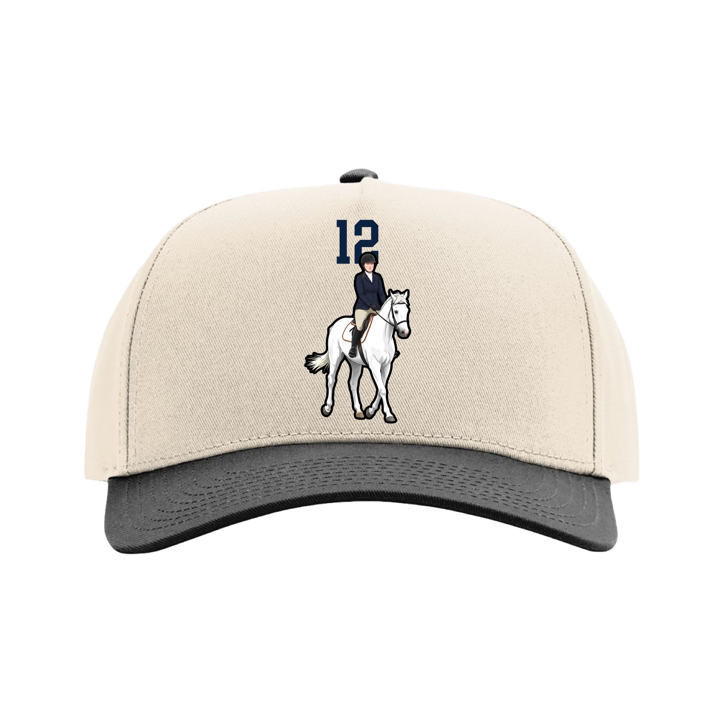 Full Fabric Five-Panel Champ Cap — Number Top in Cream/Black