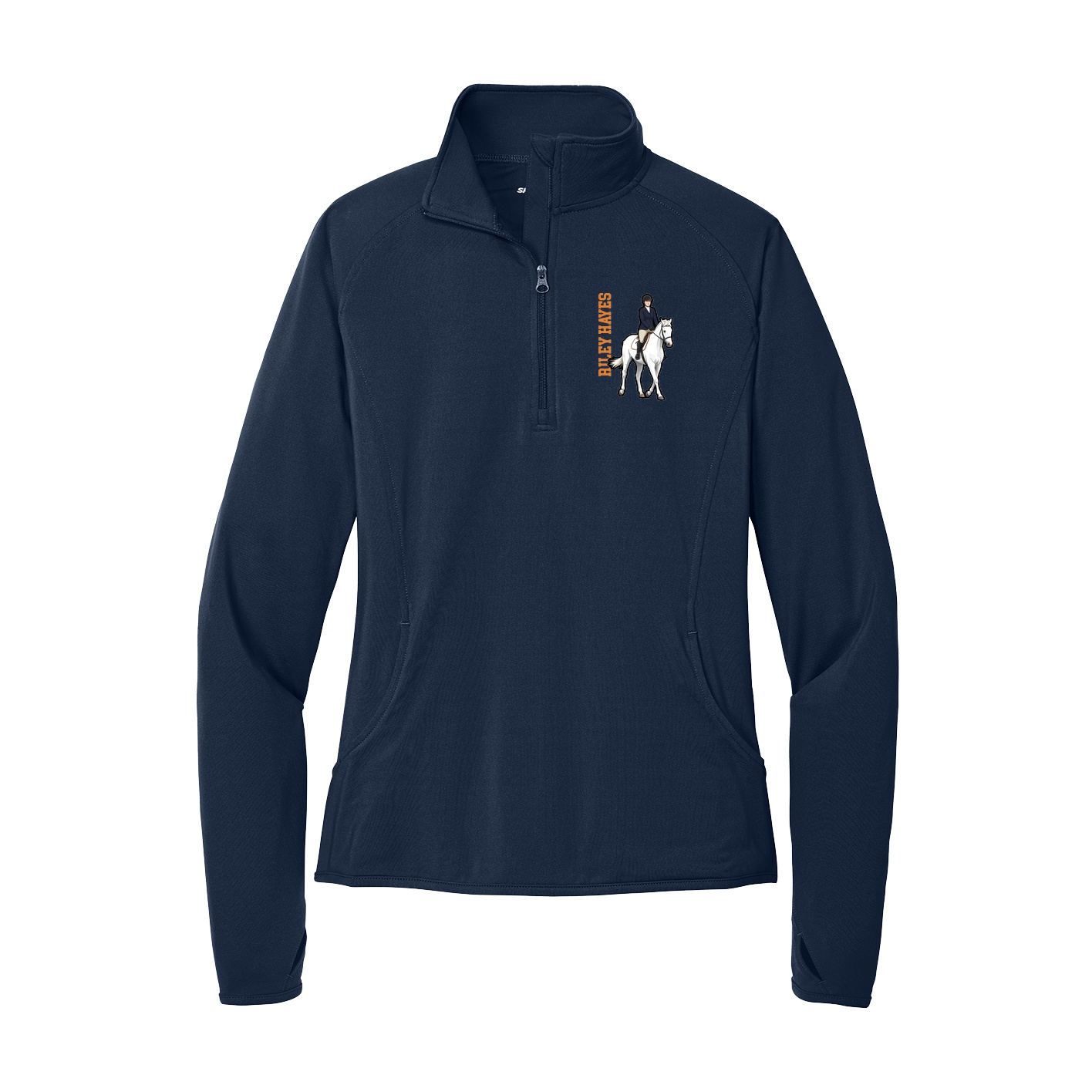 Women's Q-Zip Pullover — Name Vertical in Navy