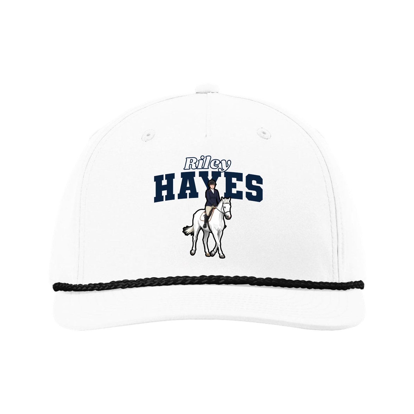 Five-Panel Classic Rope Cap — Name Arch in White