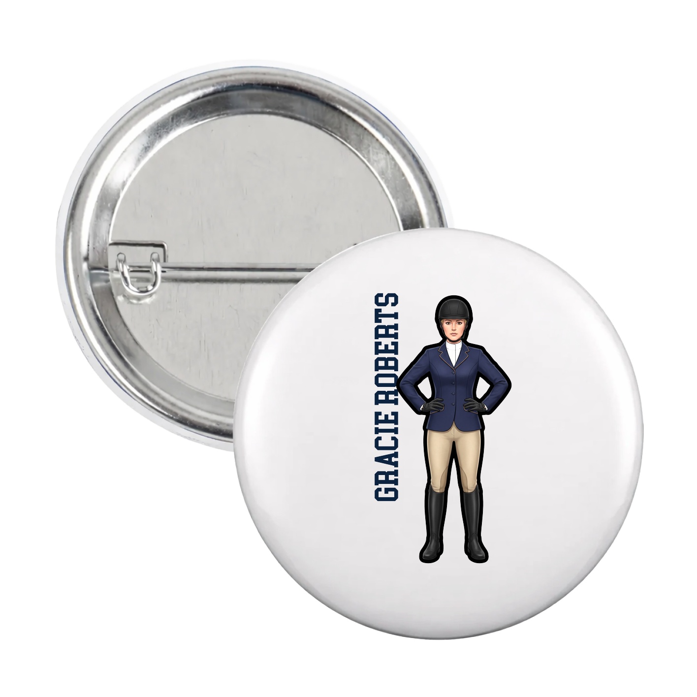 Game Day Button — Name Vertical in White