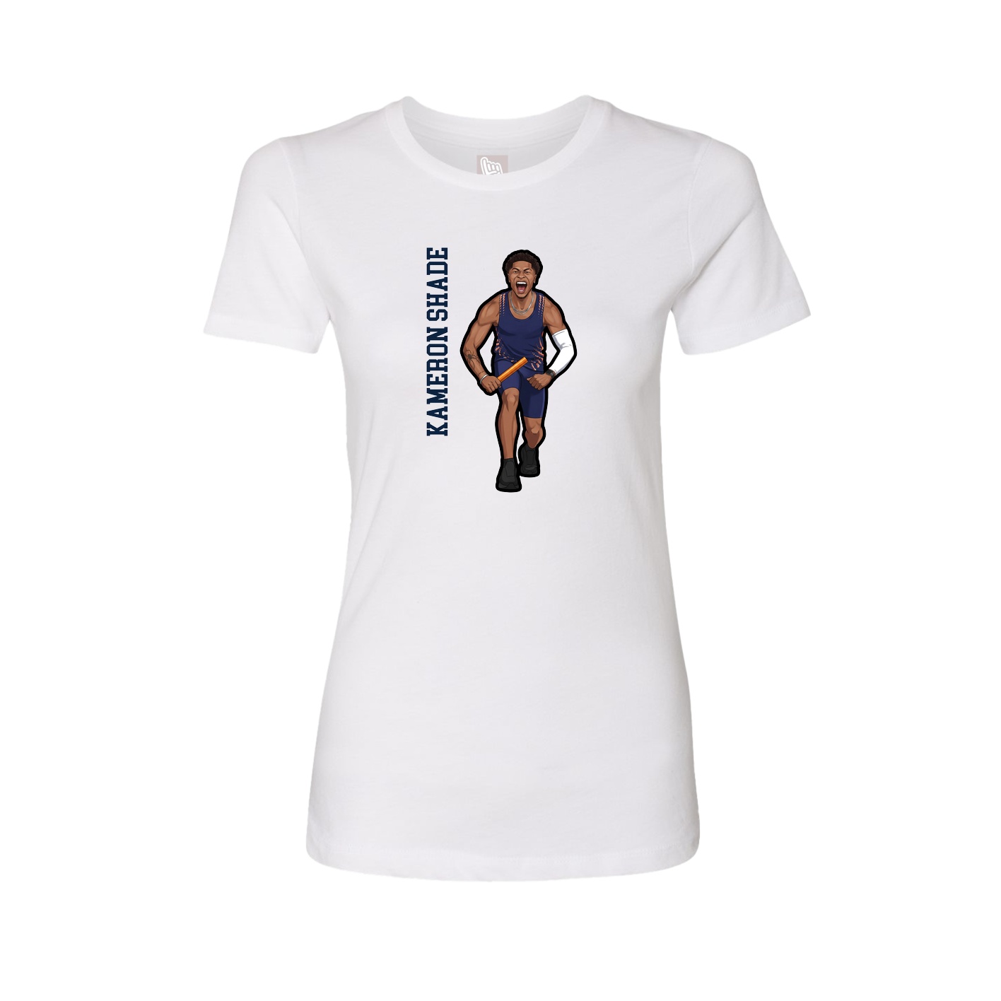 Fitted Women's Tee — Name Vertical in White