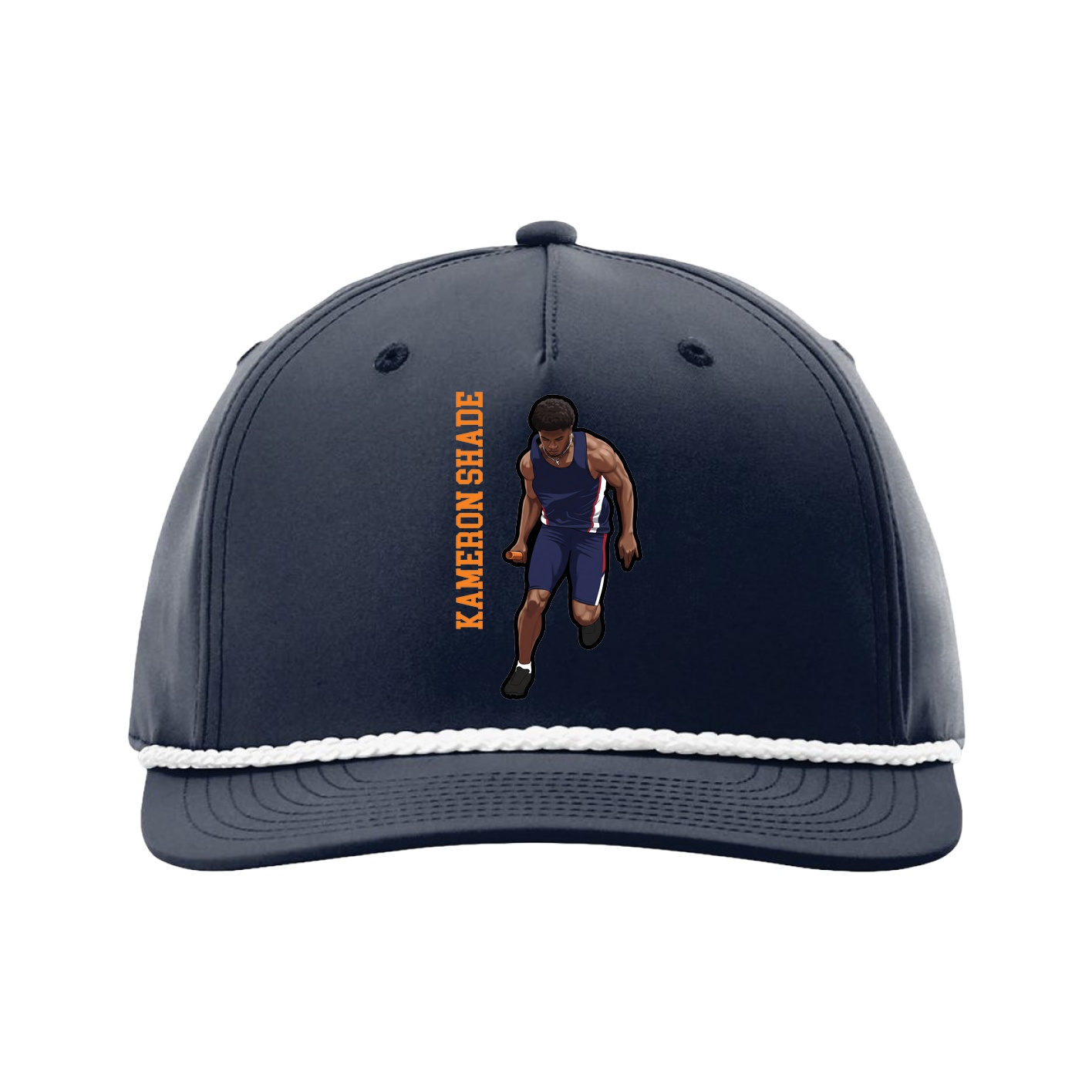Five-Panel Classic Rope Cap — Name Vertical in Navy