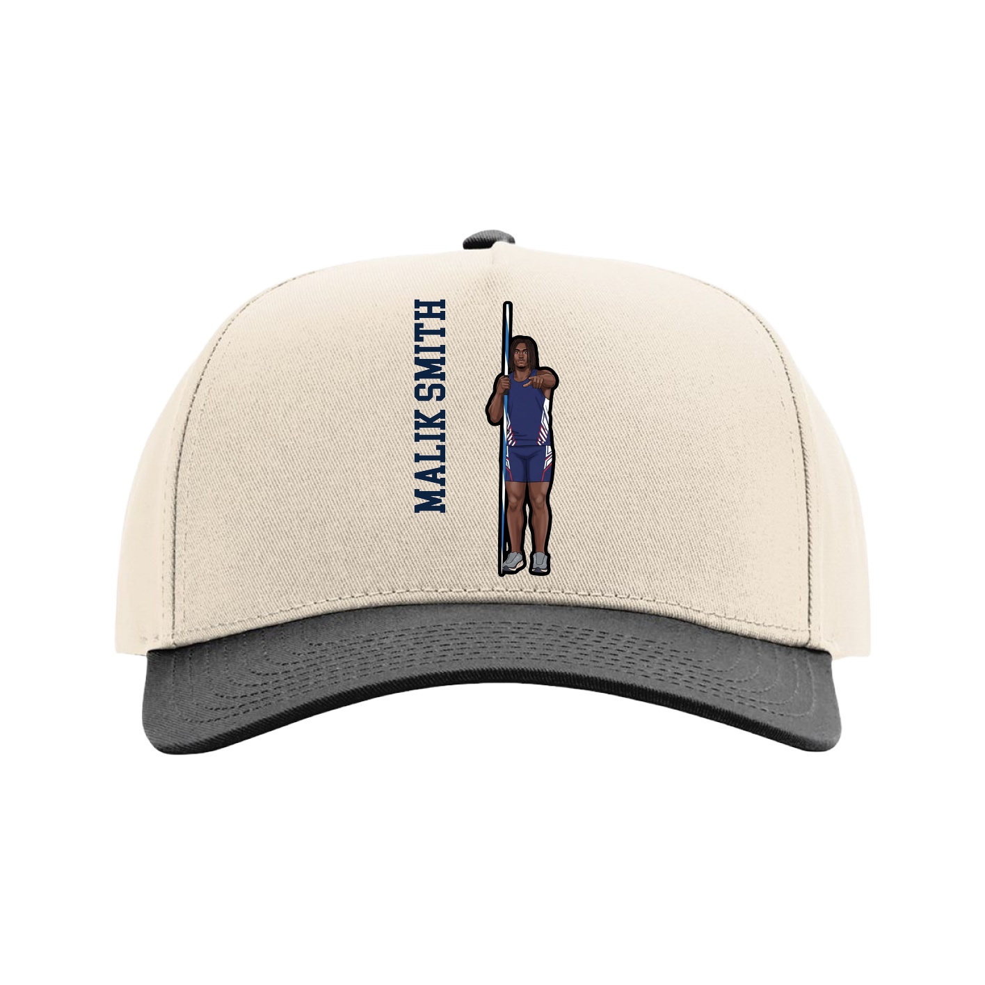 Full Fabric Five-Panel Champ Cap — Name Vertical in Cream/Black