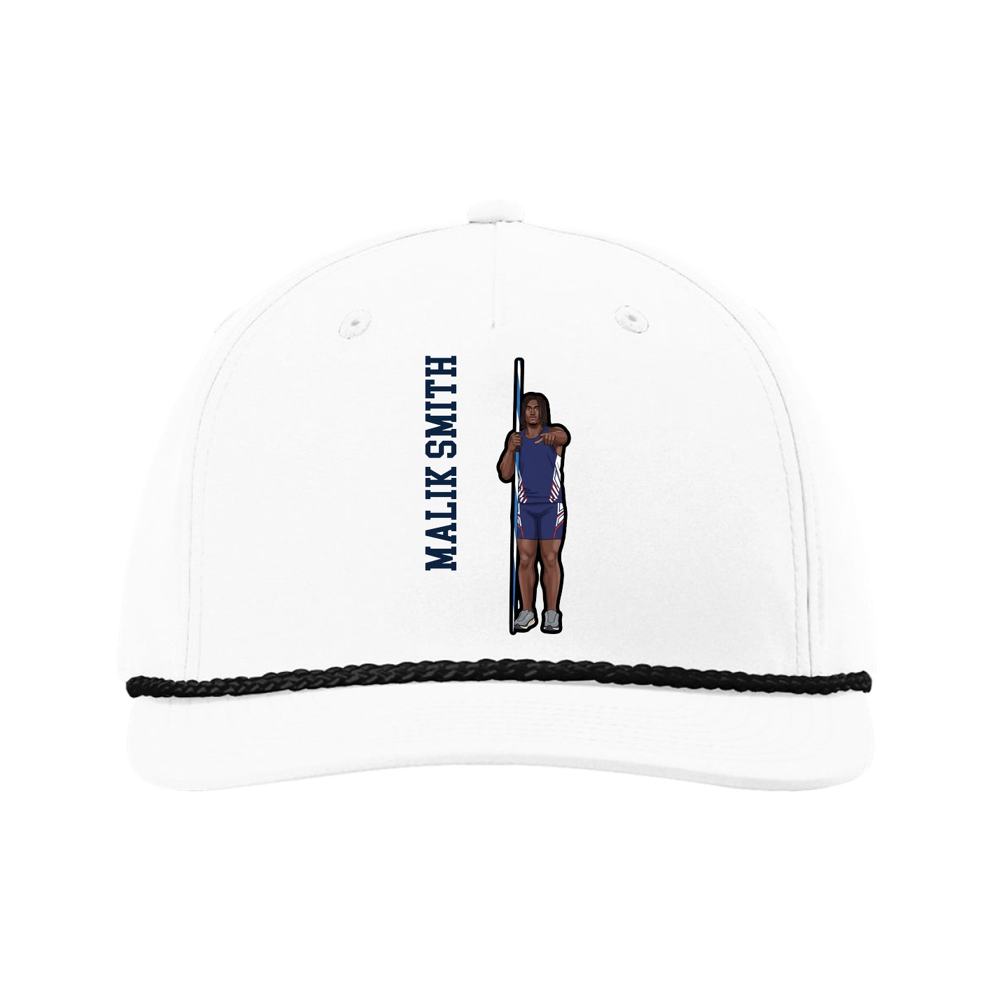 Five-Panel Classic Rope Cap — Name Vertical in White