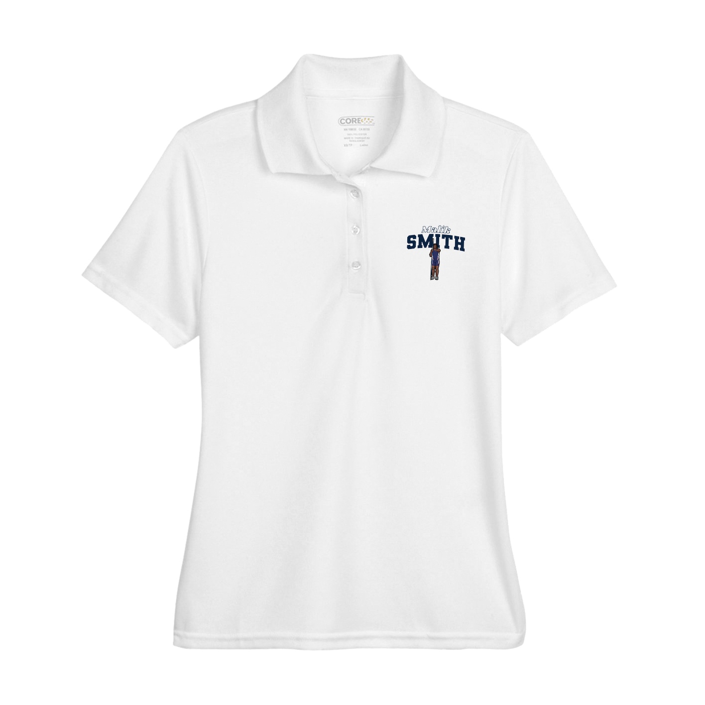 Womens Performance Polo — Name Arch in White