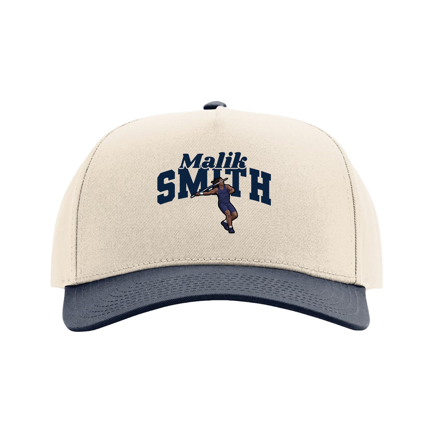 Full Fabric Five-Panel Champ Cap — Signature Arch in Cream/Navy