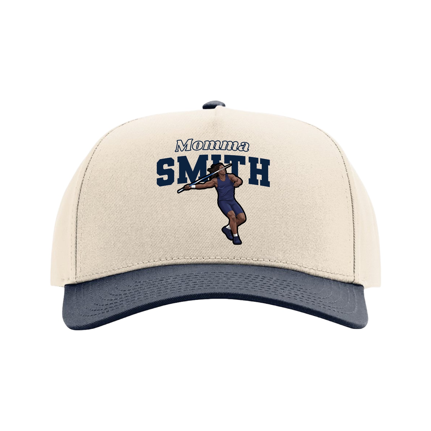 Full Fabric Five-Panel Champ Cap — Mothers Day Block in Cream/Navy