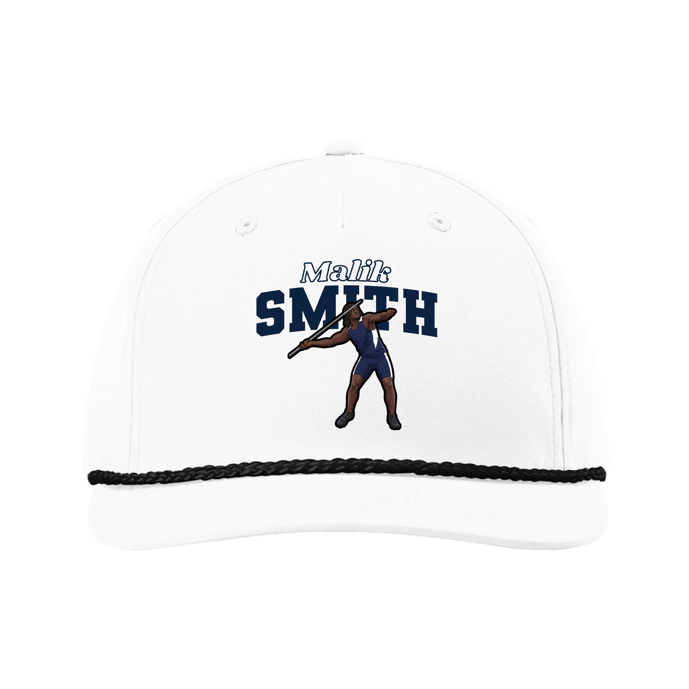 Five-Panel Classic Rope Cap — Name Arch in White