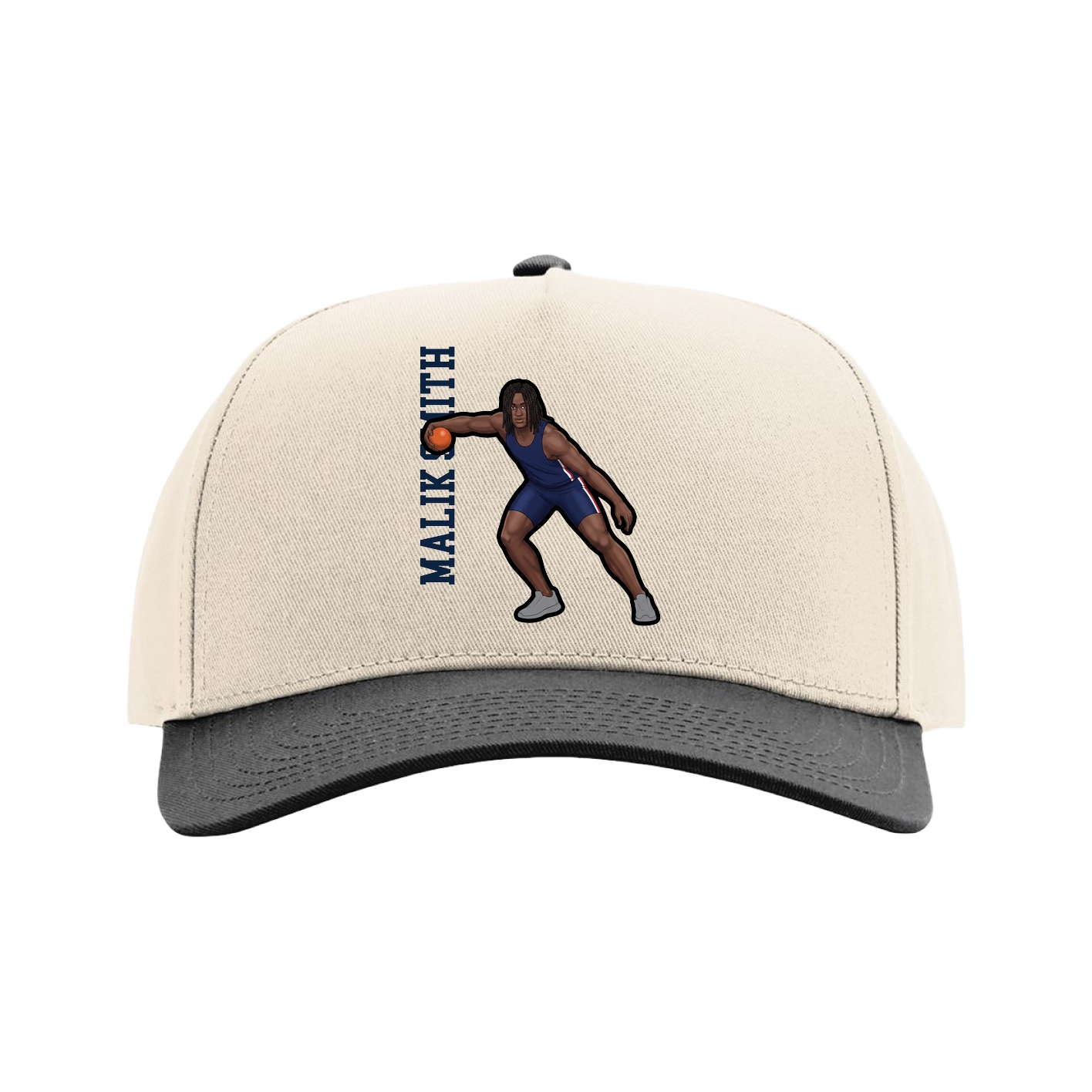 Full Fabric Five-Panel Champ Cap — Name Vertical in Cream/Black