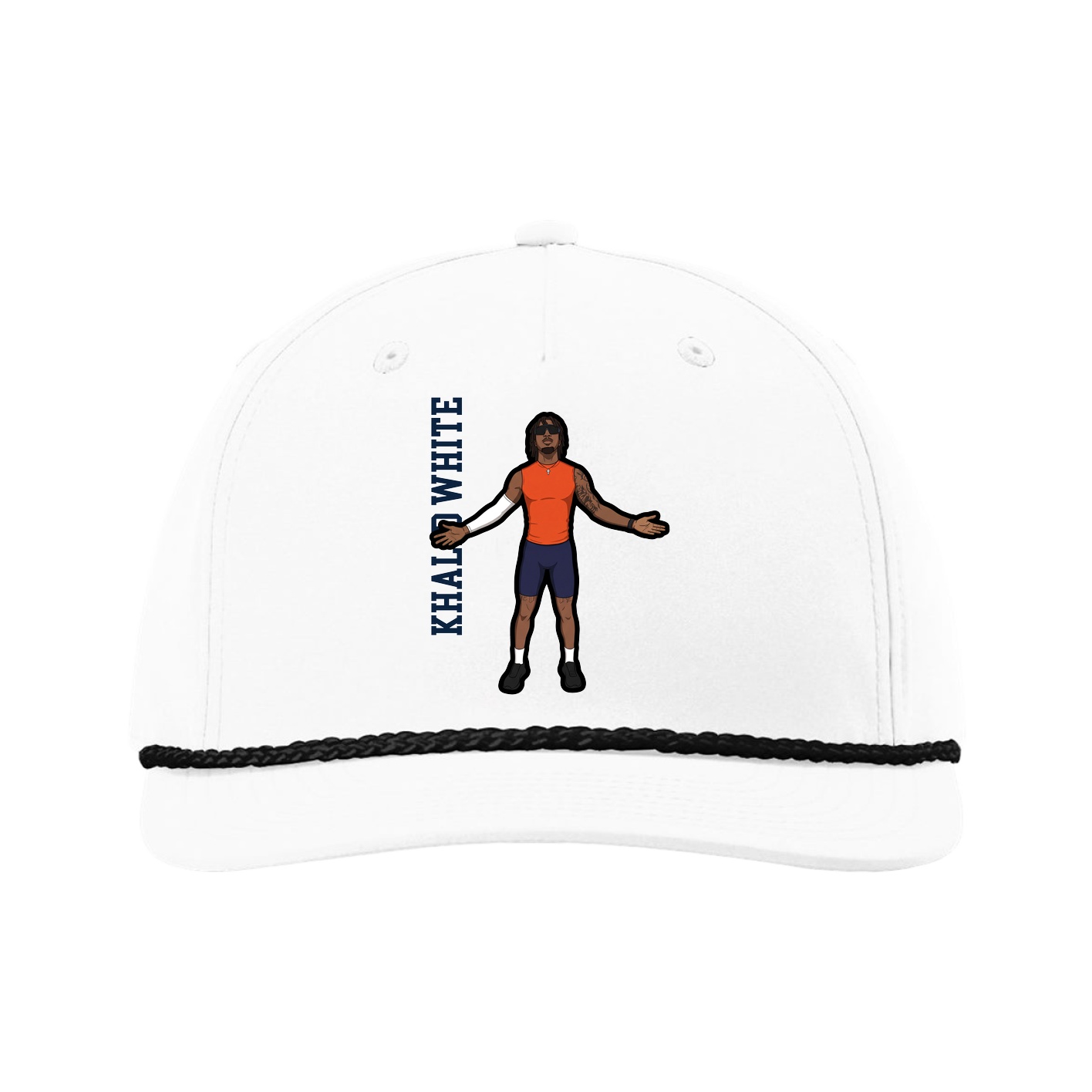 Five-Panel Classic Rope Cap — Name Vertical in White