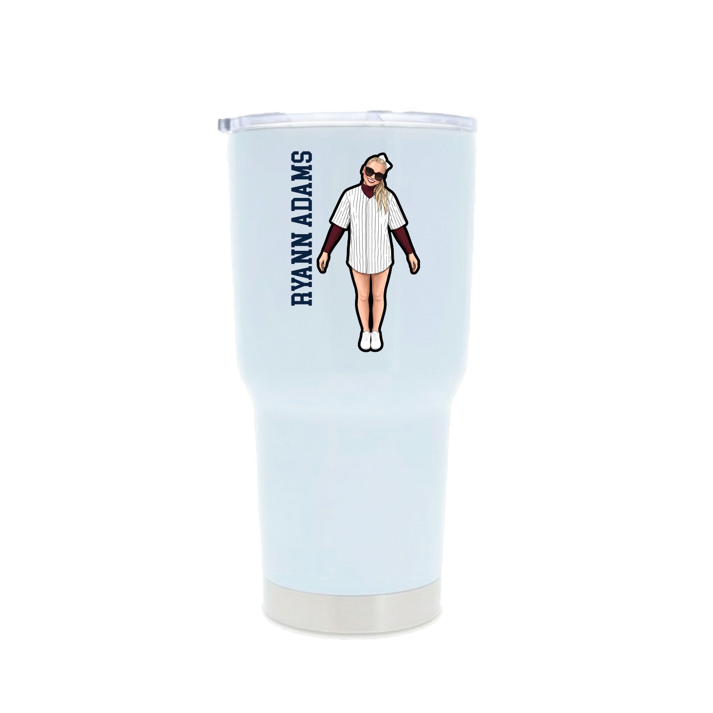 30oz Stainless Steel Tumbler — Name Vertical in White