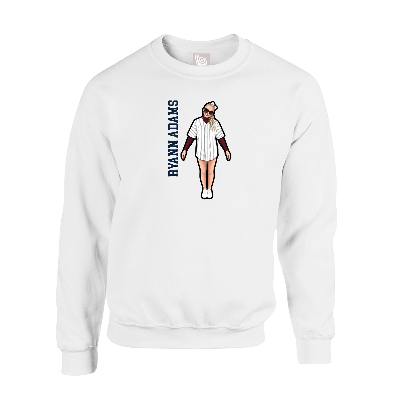 Fleece Crew — Name Vertical in White