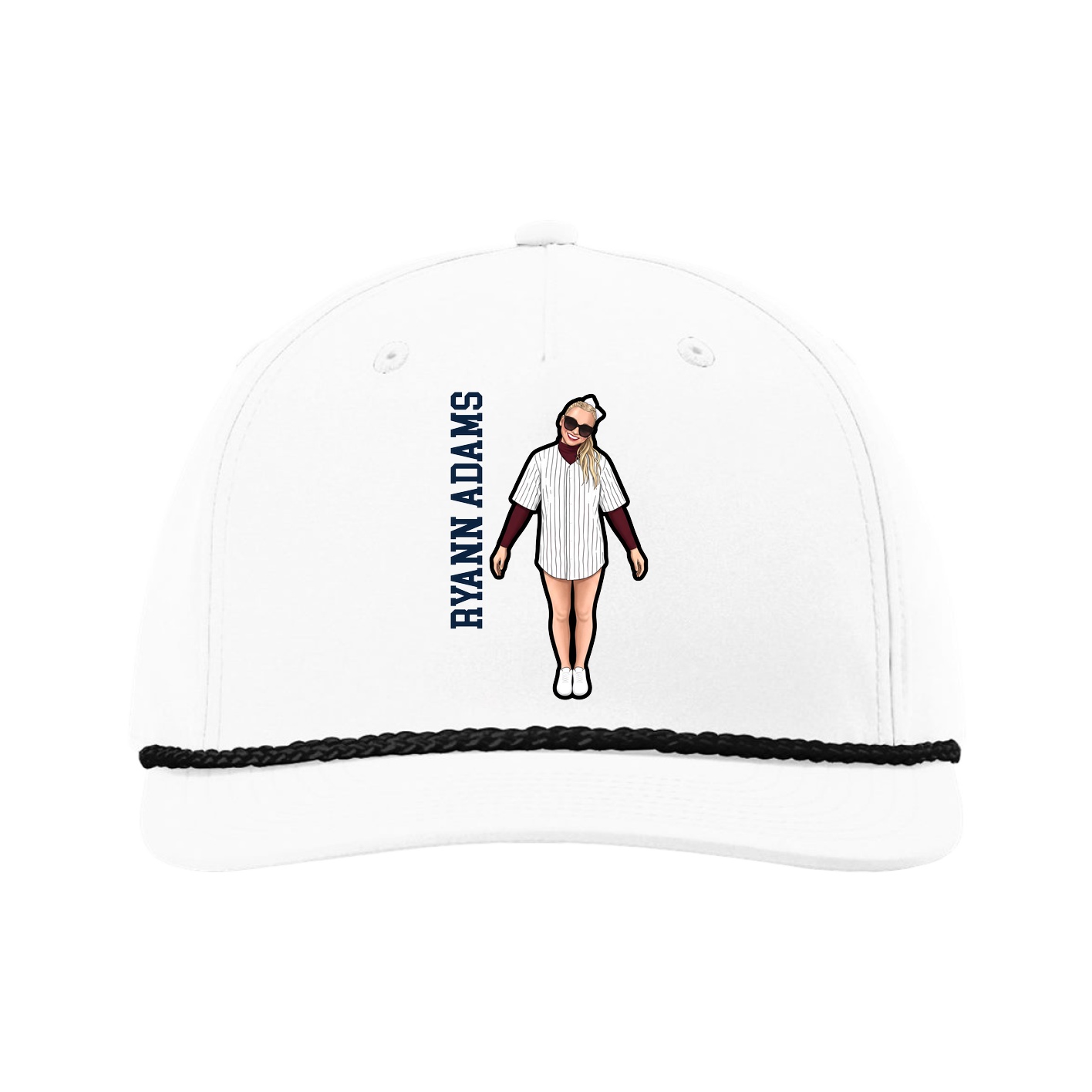 Five-Panel Classic Rope Cap — Name Vertical in White