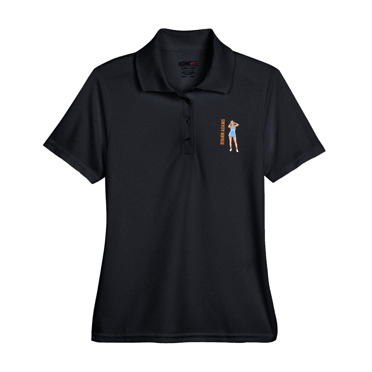 Womens Performance Polo — Name Vertical in Black