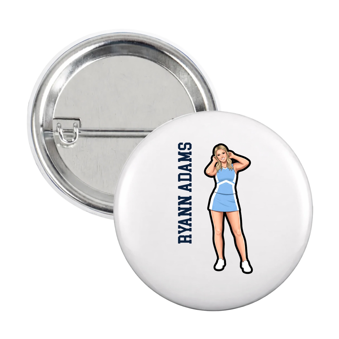 Game Day Button — Name Vertical in White