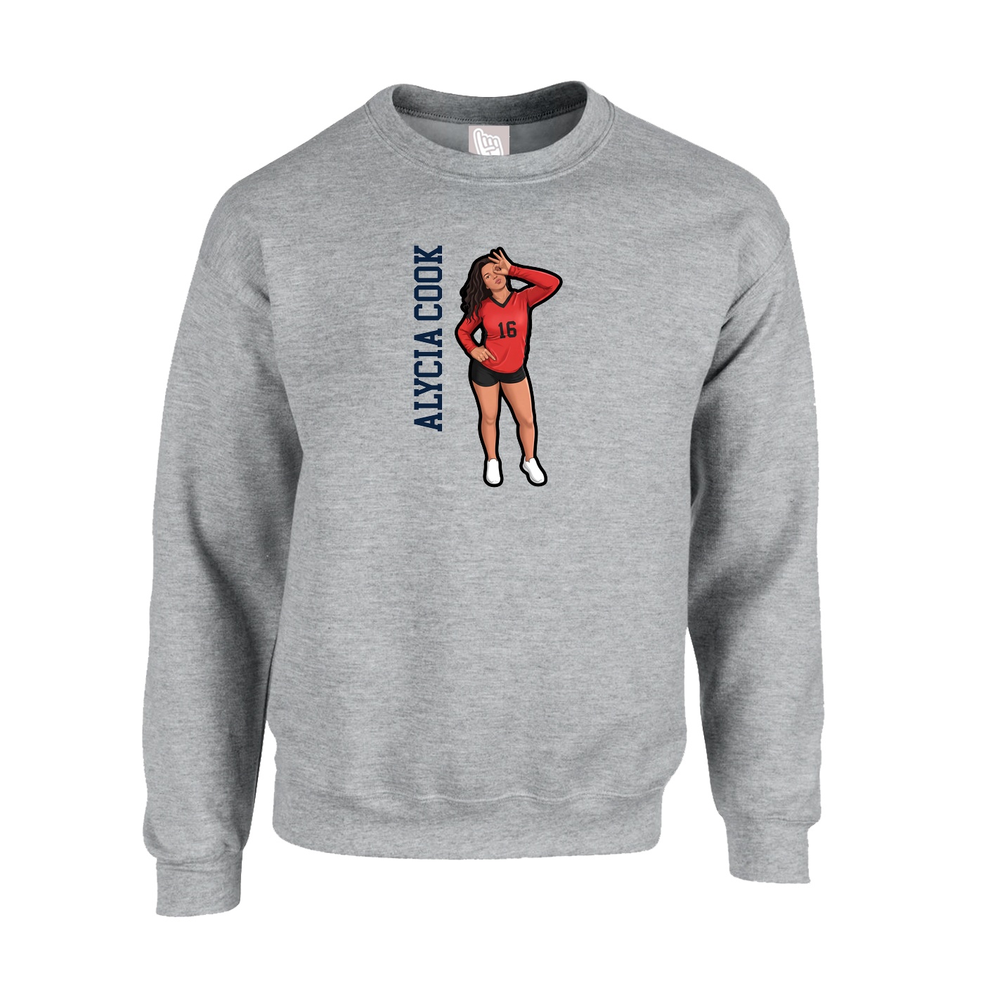 Fleece Crew — Name Vertical in Grey