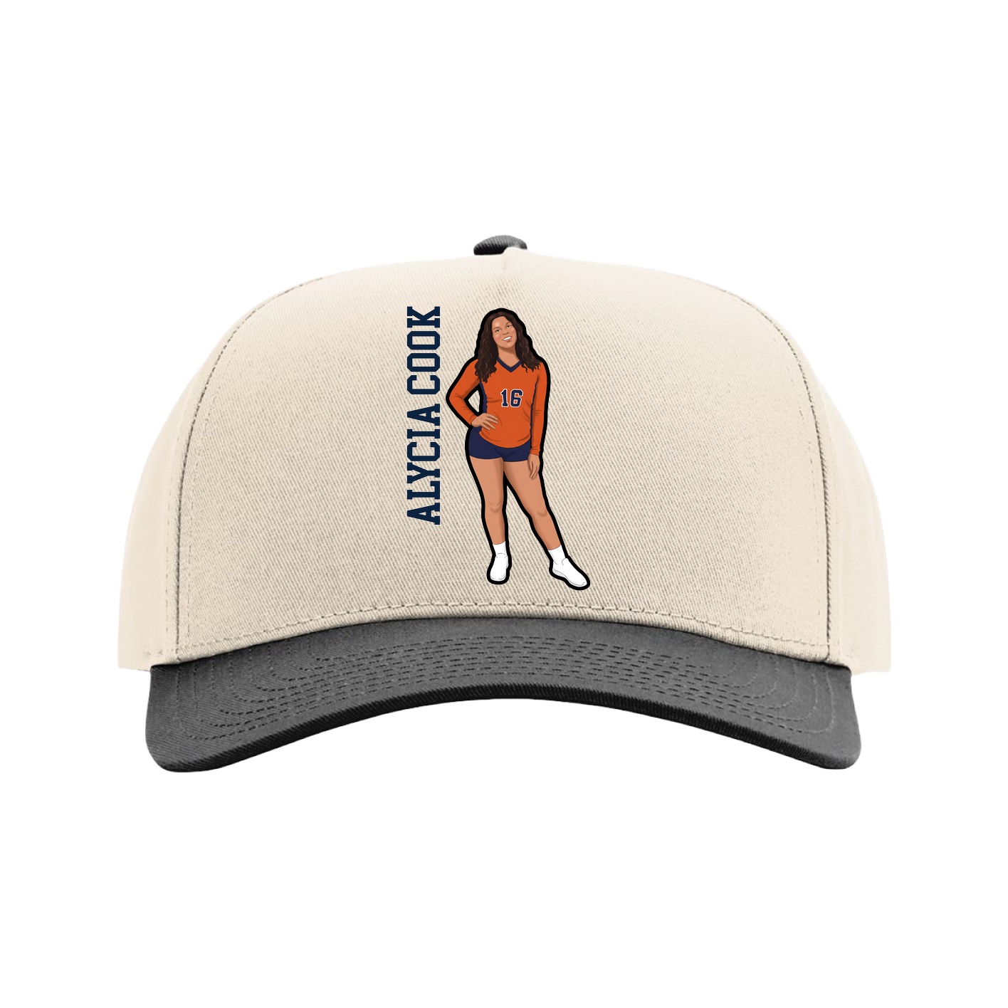 Full Fabric Five-Panel Champ Cap — Name Vertical in Cream/Black