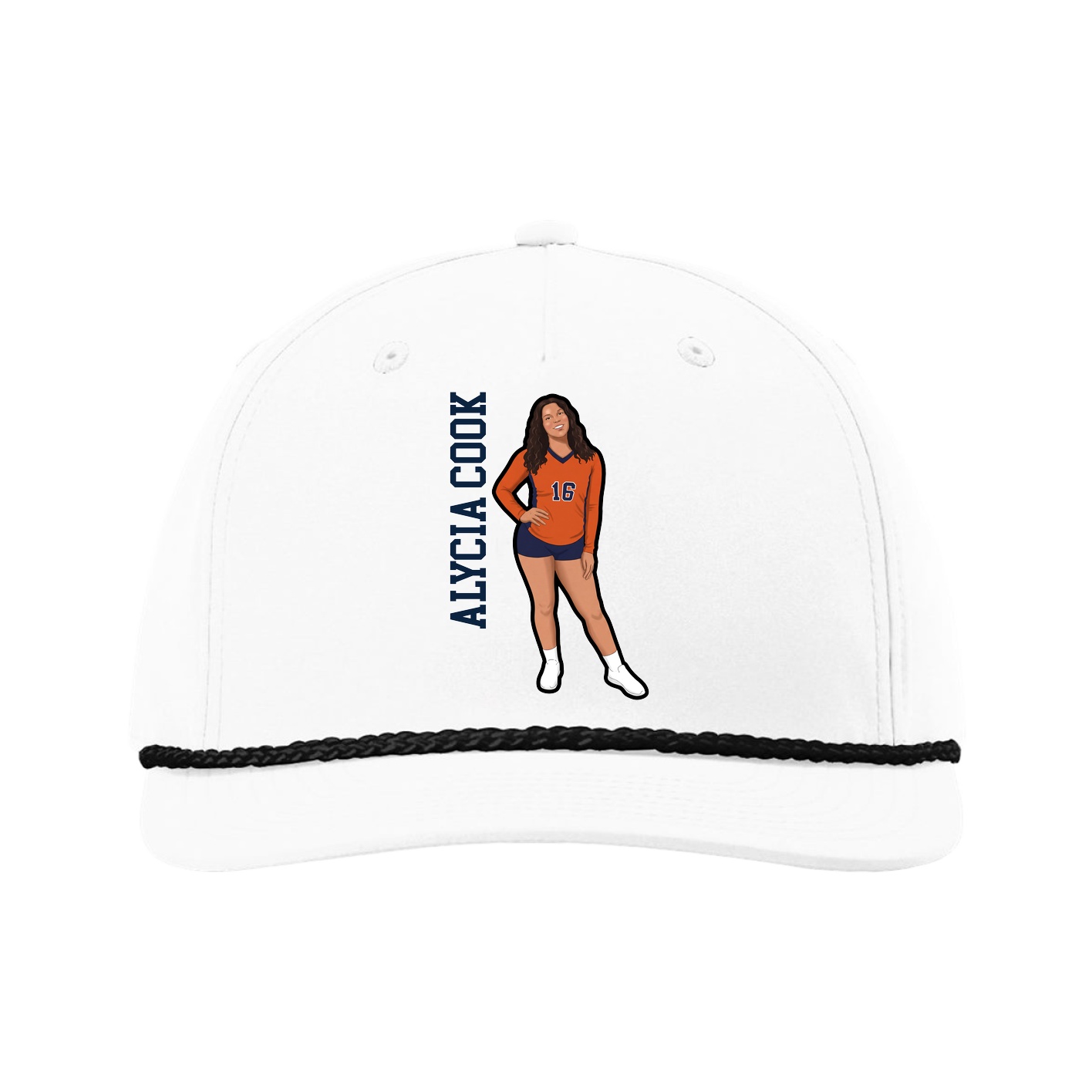 Five-Panel Classic Rope Cap — Name Vertical in White