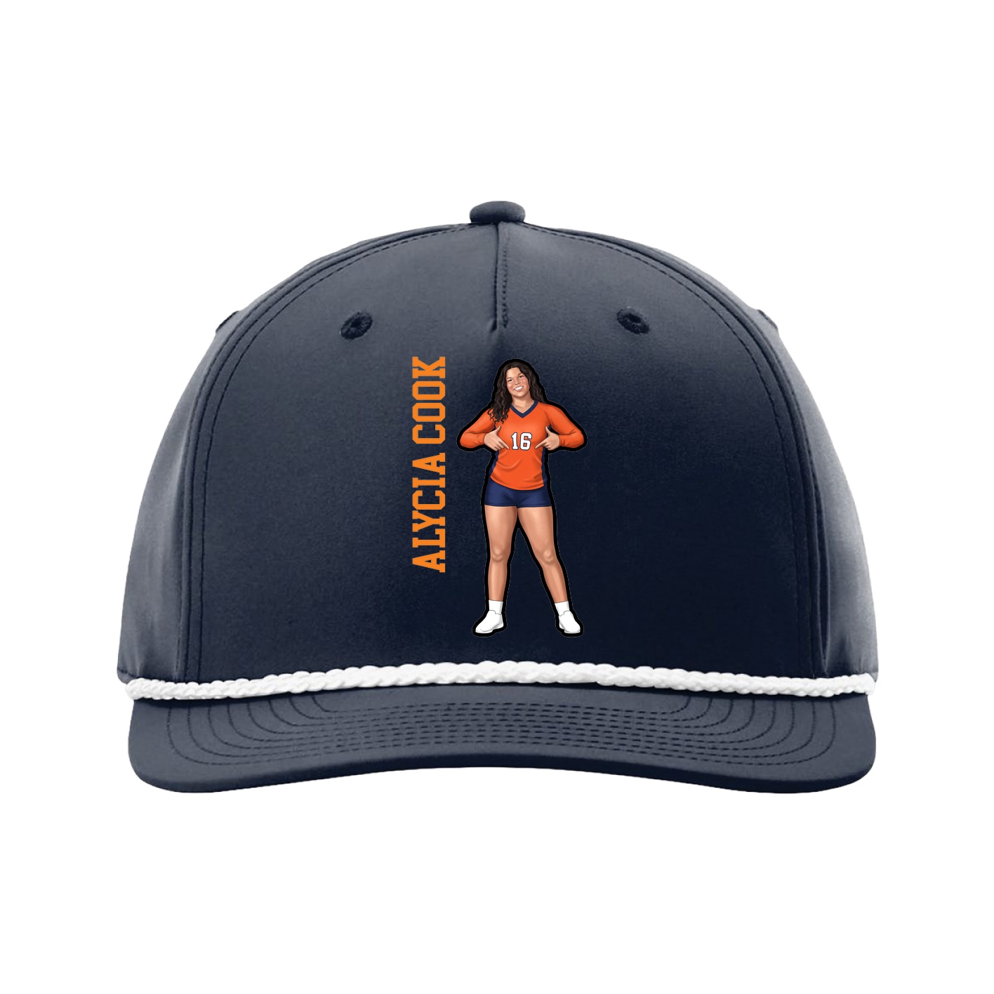 Five-Panel Classic Rope Cap — Name Vertical in Navy