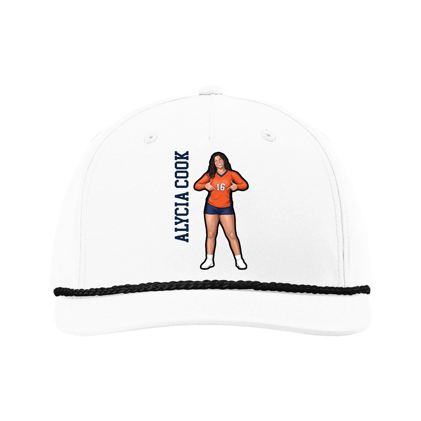 Five-Panel Classic Rope Cap — Name Vertical in White