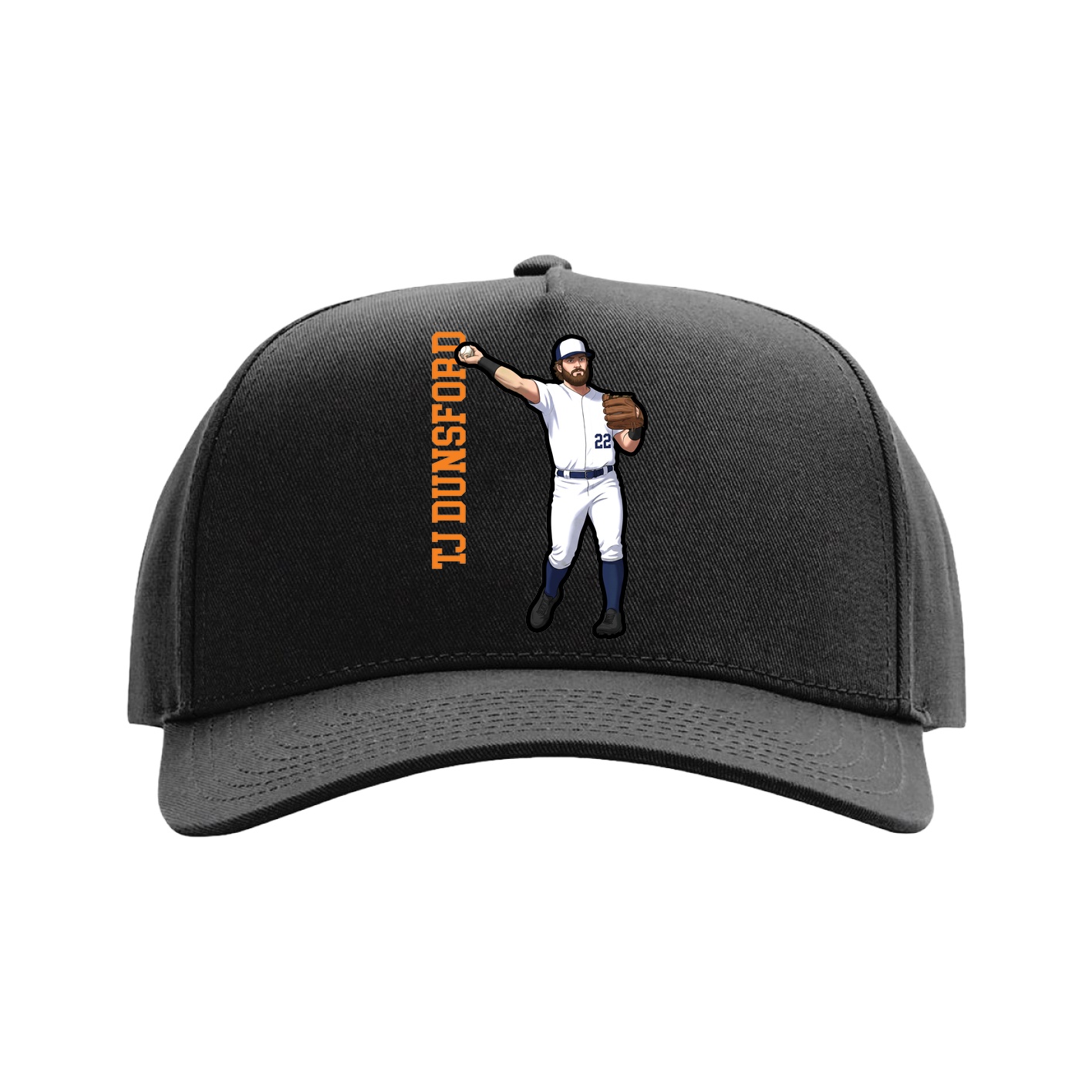 Full Fabric Five-Panel Champ Cap — Name Vertical in Black