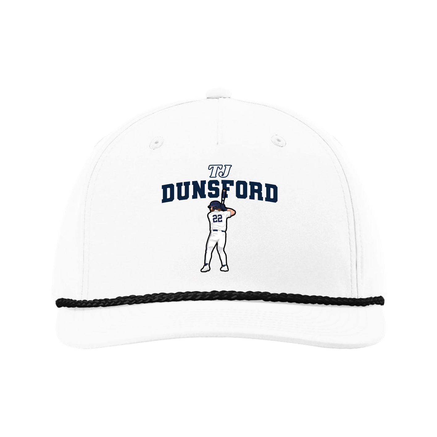 Five-Panel Classic Rope Cap — Name Arch in White