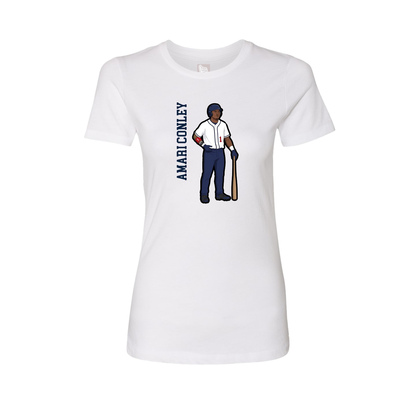 Fitted Women's Tee — Name Vertical in White