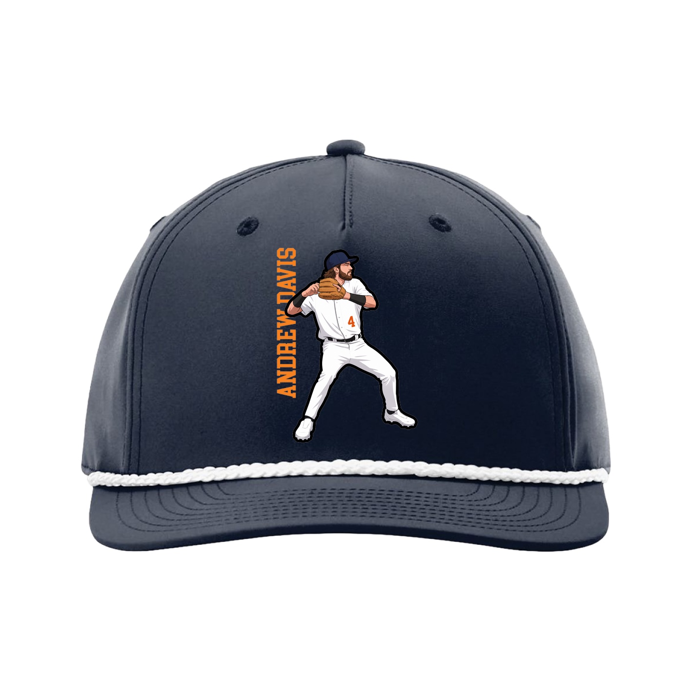 Five-Panel Classic Rope Cap — Name Vertical in Navy