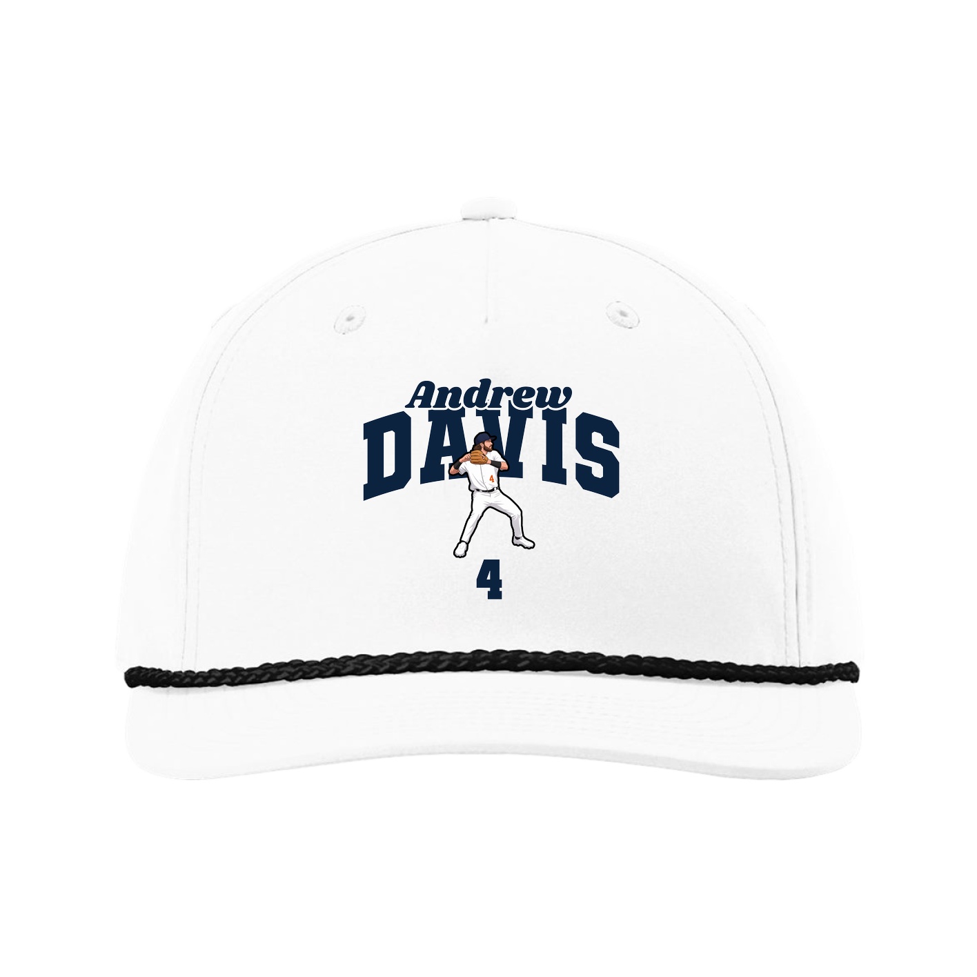 Five-Panel Classic Rope Cap — Signature Arch in White
