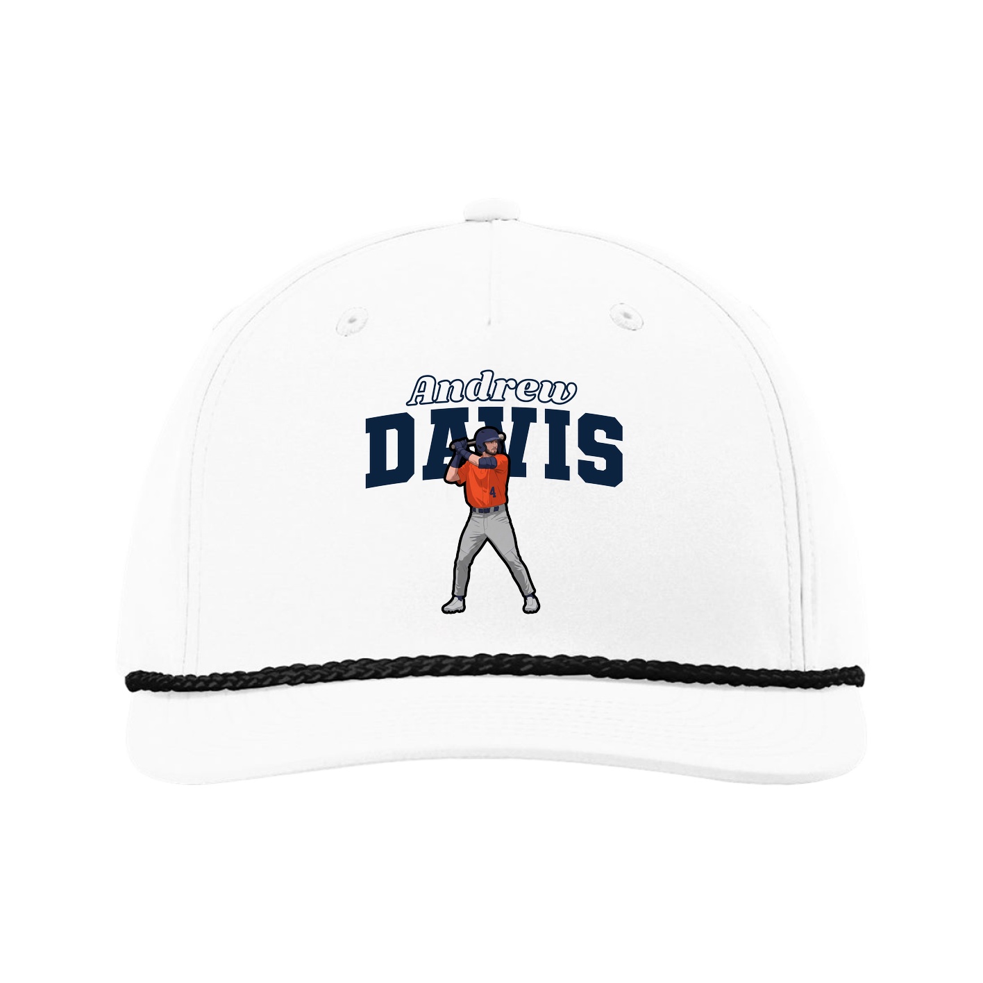 Five-Panel Classic Rope Cap — Name Arch in White