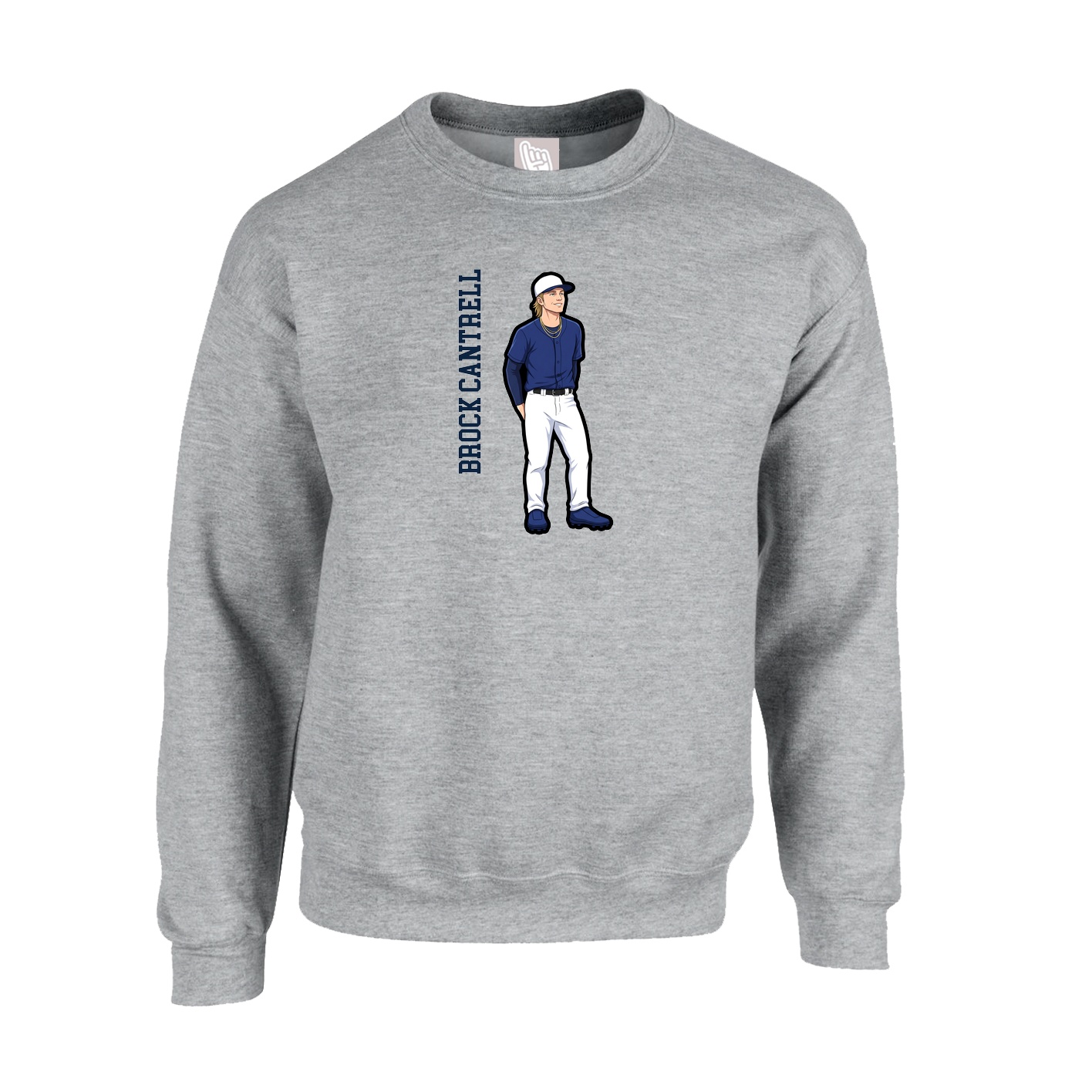 Fleece Crew — Name Vertical in Grey