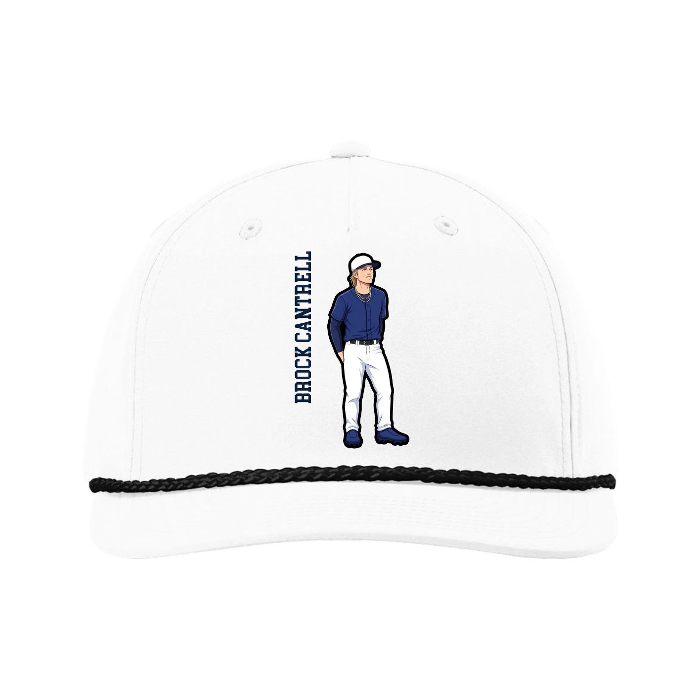 Five-Panel Classic Rope Cap — Name Vertical in White
