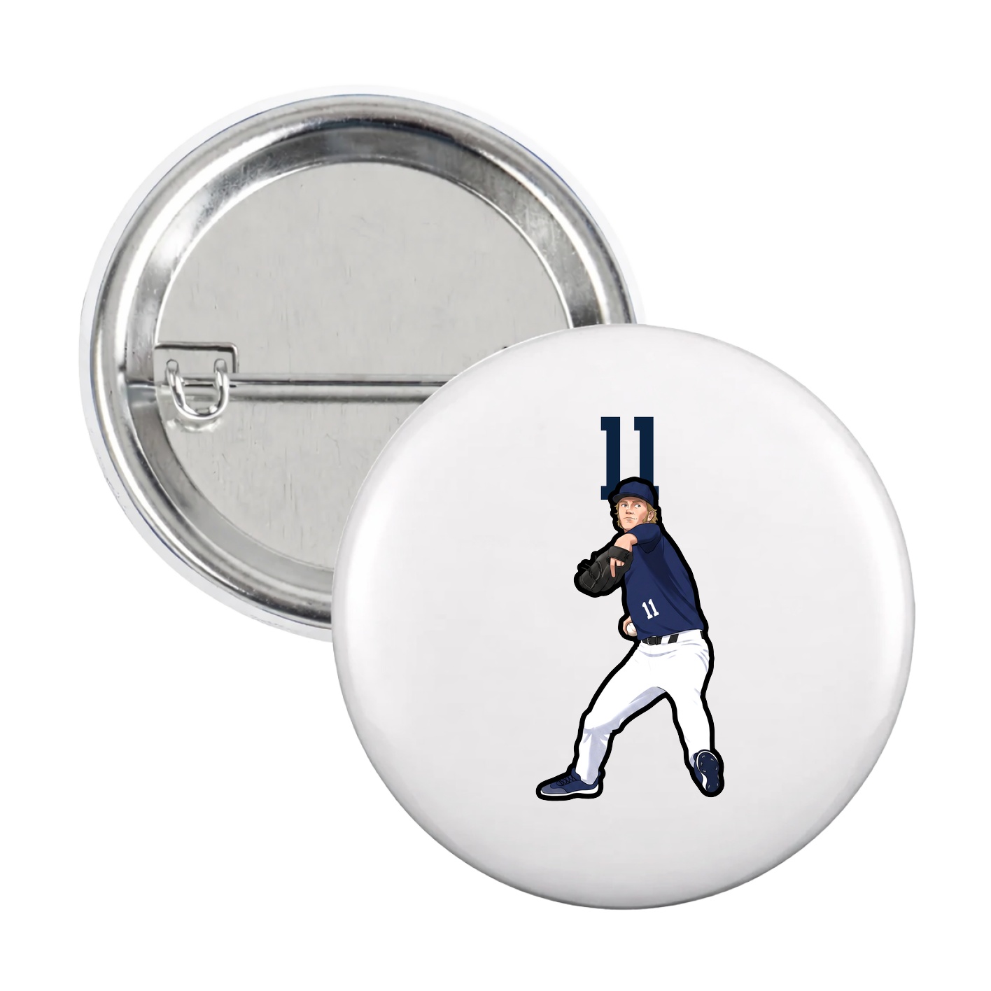 Game Day Button — Number Top in White