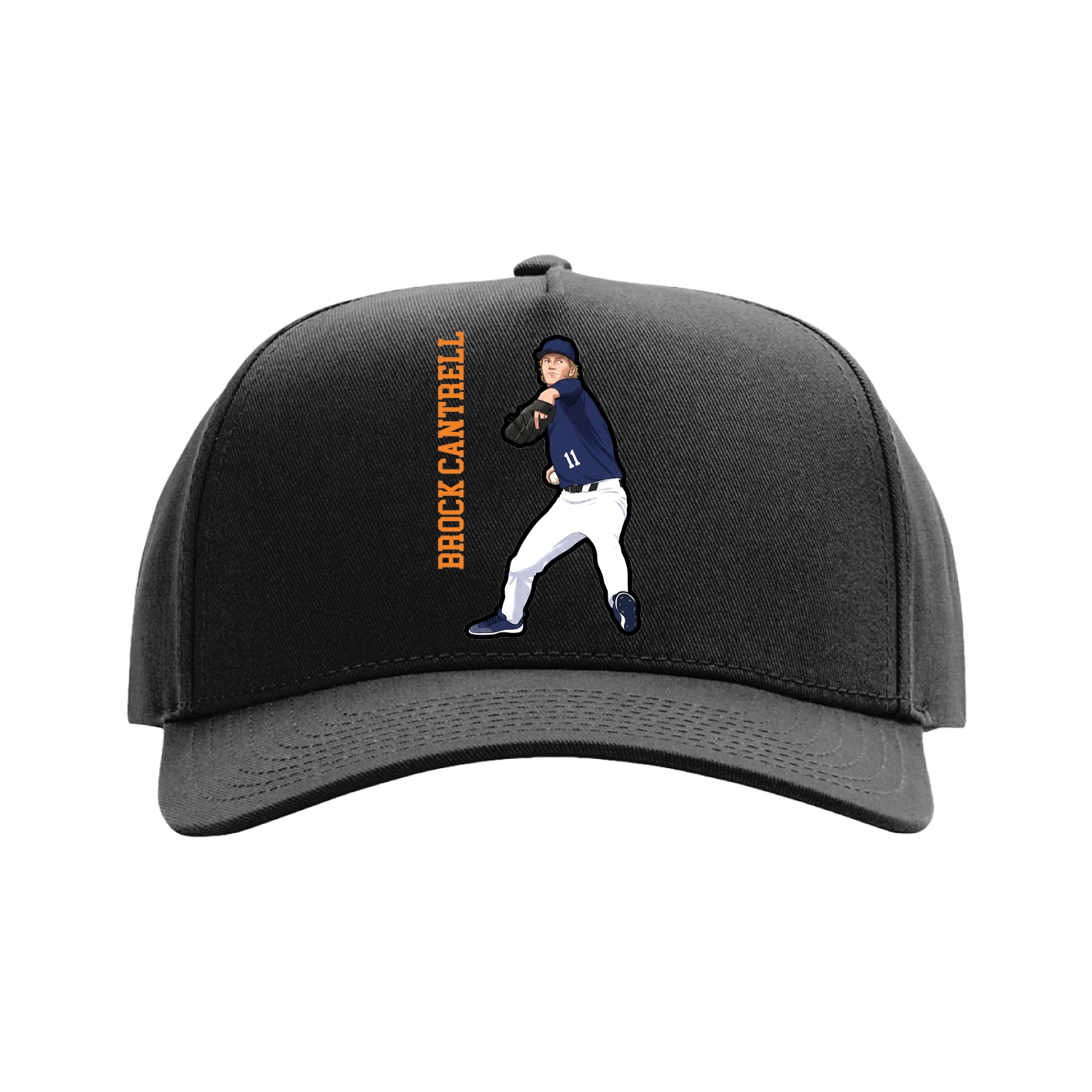 Full Fabric Five-Panel Champ Cap — Name Vertical in Black