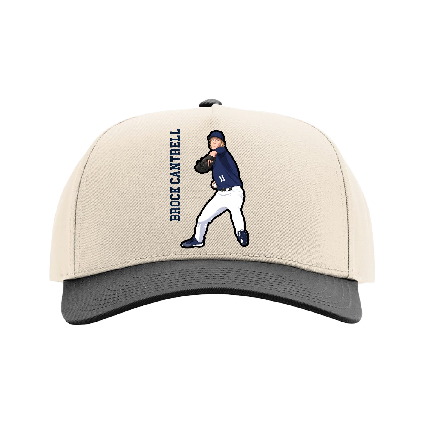 Full Fabric Five-Panel Champ Cap — Name Vertical in Cream/Black