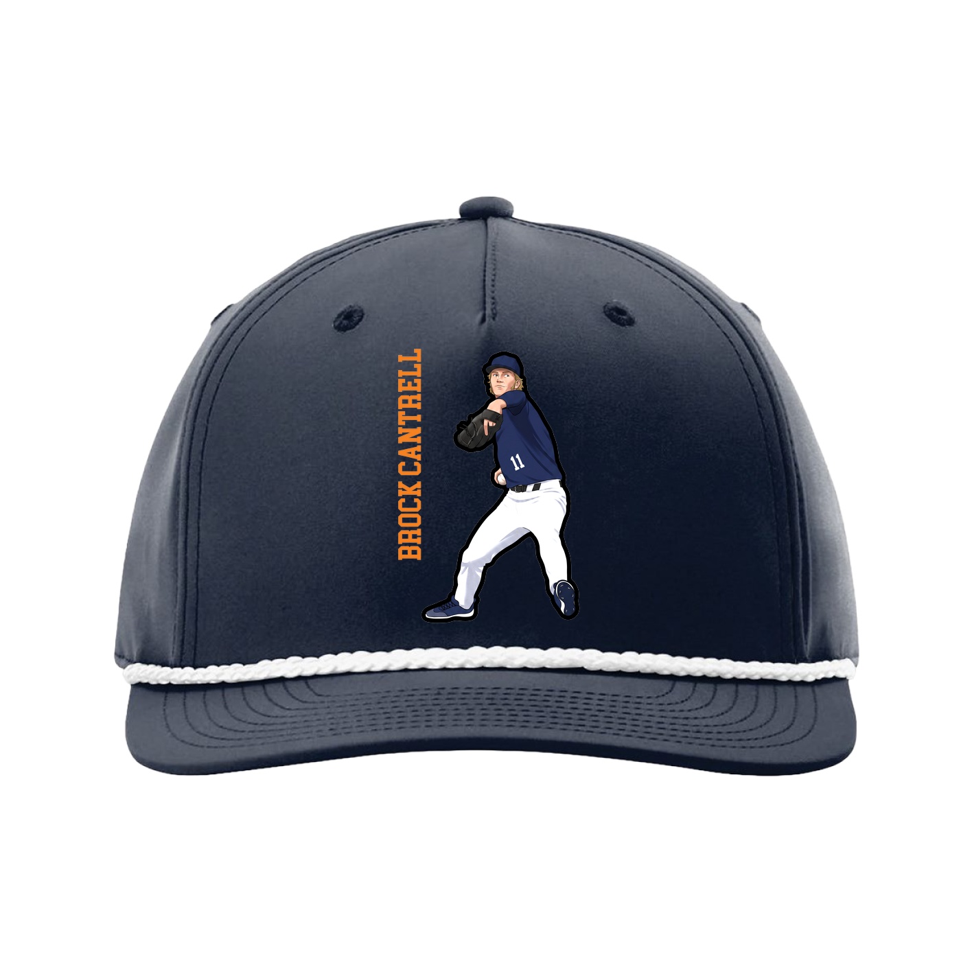 Five-Panel Classic Rope Cap — Name Vertical in Navy