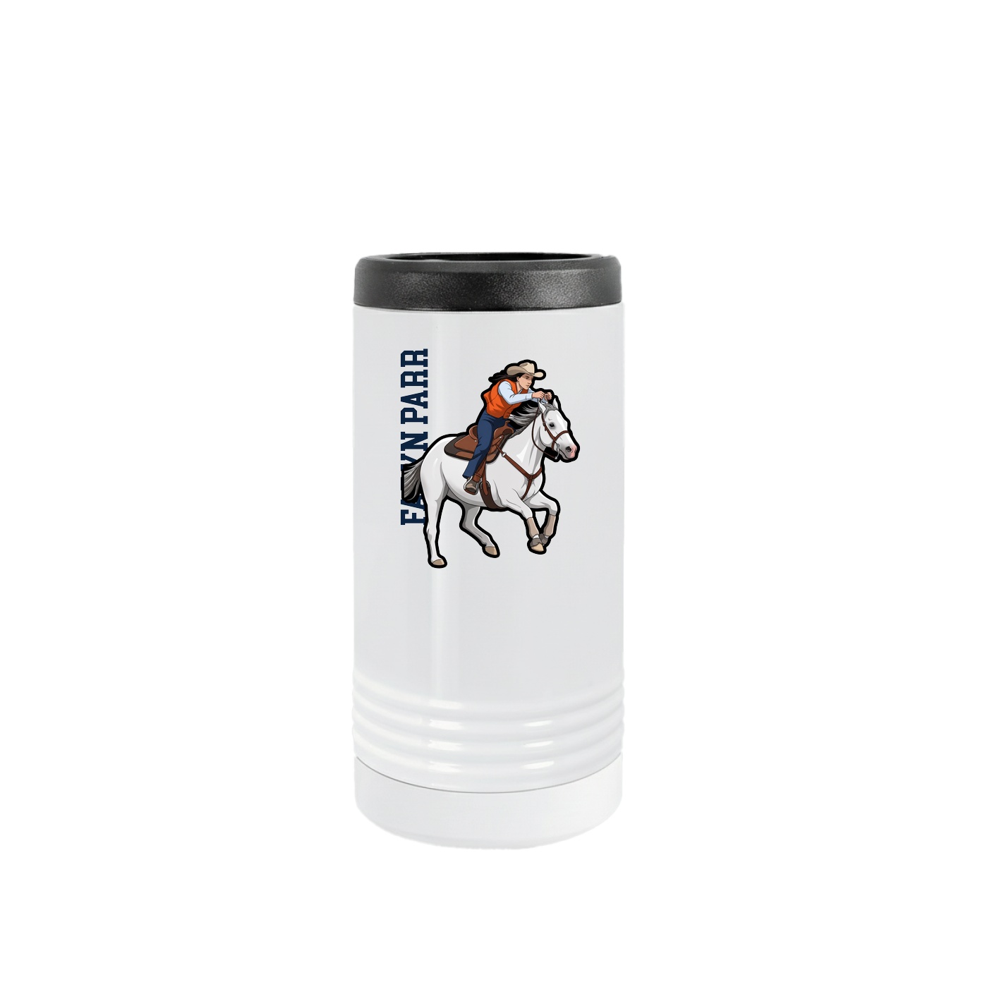 Slim Beverage Holder — Name Vertical in White