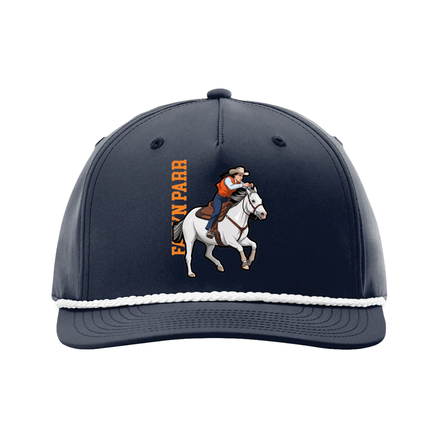 Five-Panel Classic Rope Cap — Name Vertical in Navy