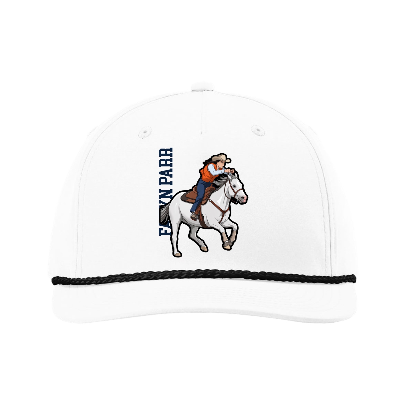 Five-Panel Classic Rope Cap — Name Vertical in White