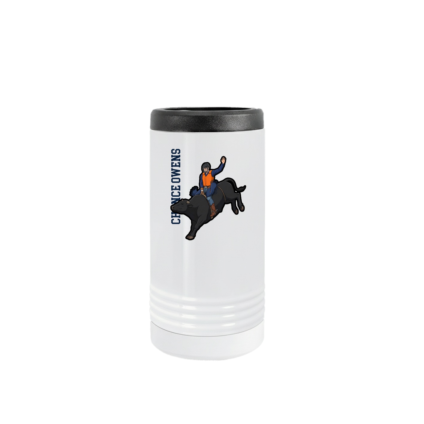 Slim Beverage Holder — Name Vertical in White