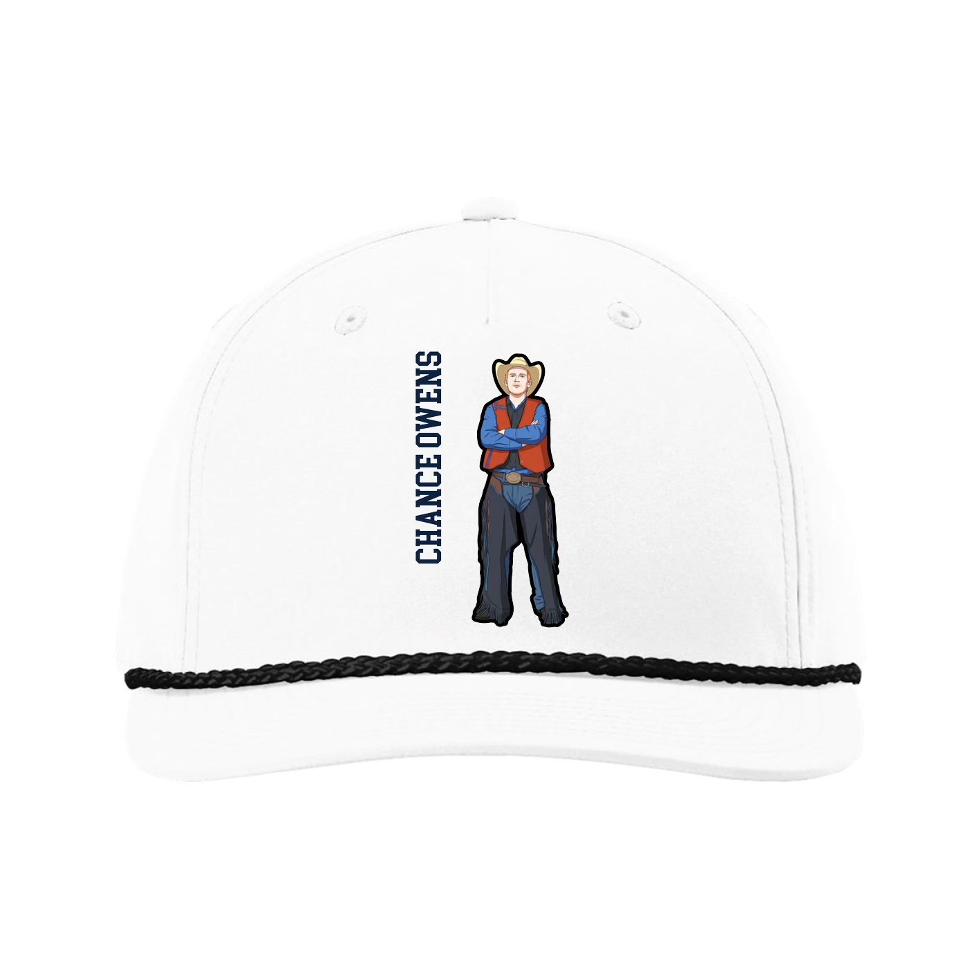 Five-Panel Classic Rope Cap — Name Vertical in White