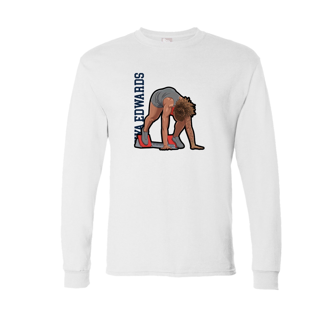 Long Sleeve Tee — Name Vertical in White