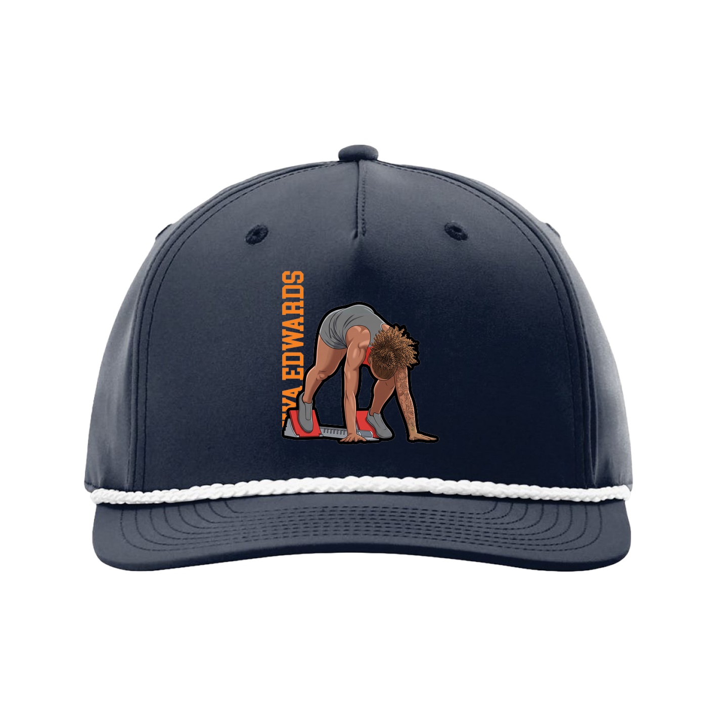 Five-Panel Classic Rope Cap — Name Vertical in Navy