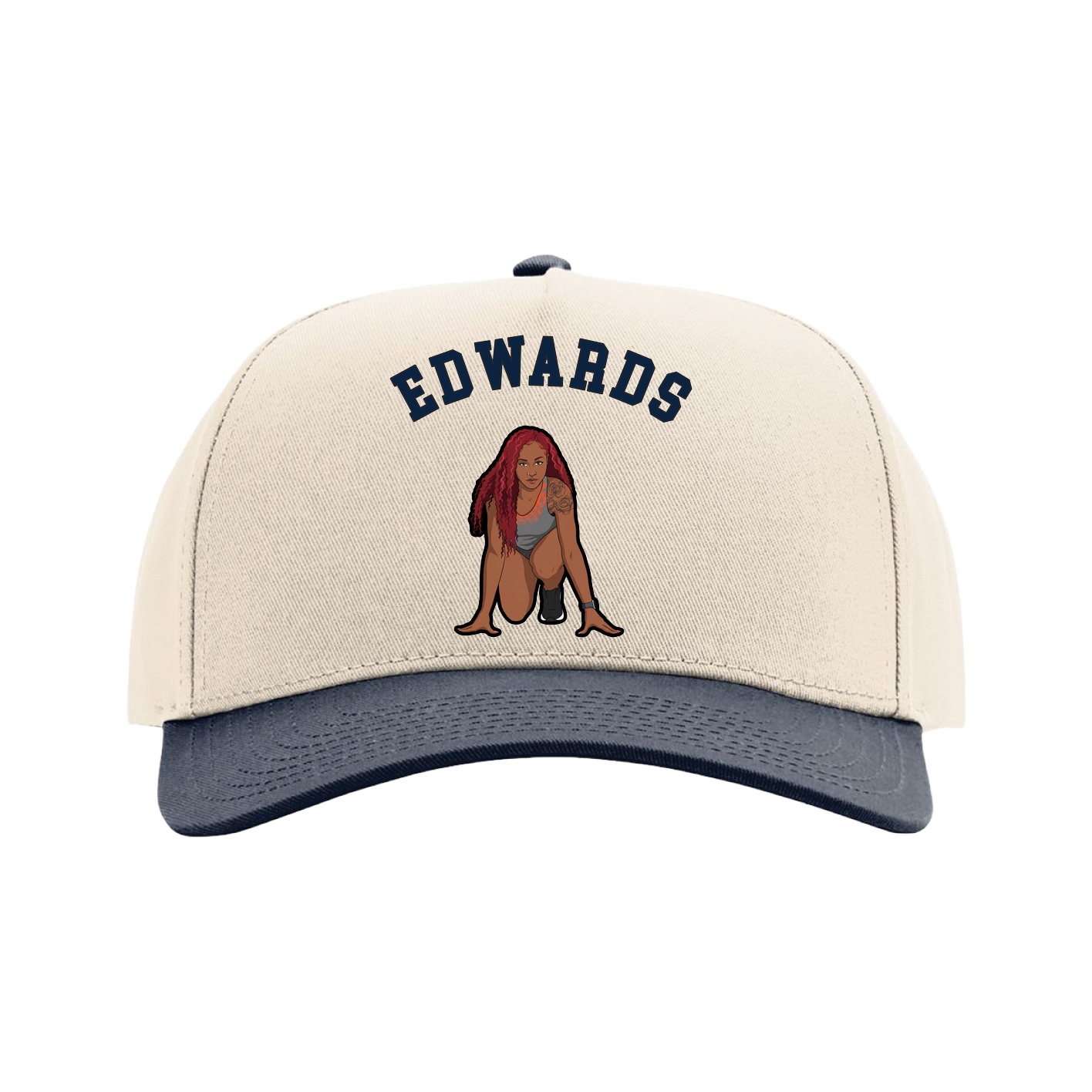 Full Fabric Five-Panel Champ Cap — Shirsey Arch in Cream/Navy